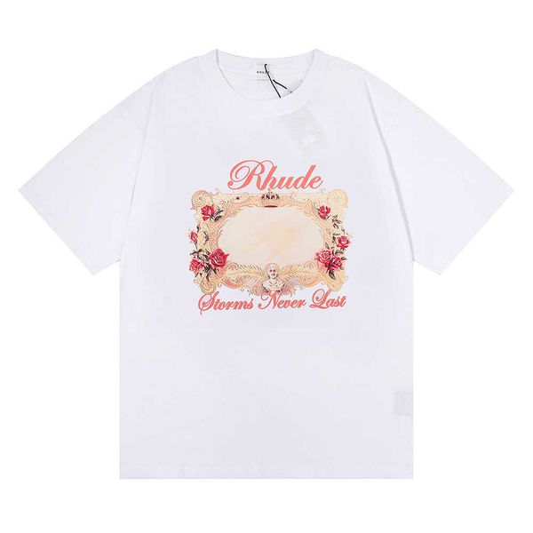 Marca de moda estadounidense Rhude Storms Never Last Hd Rose Magic Mirror, pantalón corto informal para hombre y mujer, camiseta de manga SV4OSV4O