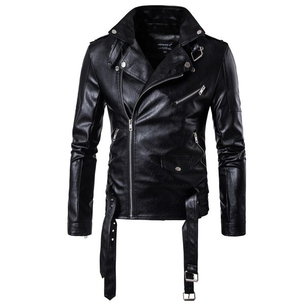 Mode américaine hommes polyester plus taille revers cou fermeture éclair mouche biker veste en cuir