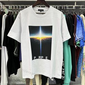 Amerikaanse mode paarse T-shirts merk Heren Dames Merk zonsopgang afdrukken hoge kwaliteit casual korte mouwen Palm engel Ronde hals losheid comfortabel shirt