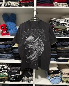 American Fashion Trend Gothic Print Cotton T -Shirt Men Y2K Street Hip Hop Retro Losse korte mouwen Unisex Casual Joker Tops 240329