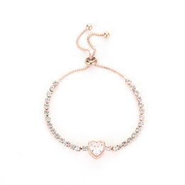 Amerikaanse Modieuze Rose Goud Liefdevolle Hart Zirkoon Armband Eenvoudige Legering Diamant Dames Brace Lace Armband