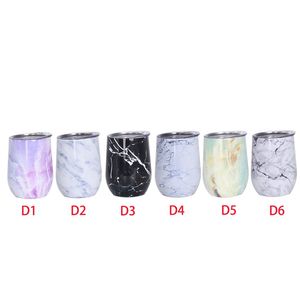 12oz Marbling Egg Cup met Deksel Marmeren Wijn Glas Rvs Isolatie Bier Tumbler Vacuüm Koffiemok Travel Water Fles Ljja3846