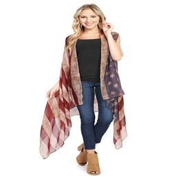 Cardigan drapeau américain, écharpe, 4 juillet, motif étoiles et rayures, châle léger patriotique, Kimono de plage ouverte, gilet 2156