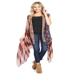 Amerikaanse vlag vest sjaal 4 juli VS sterren en strepen patroon patriottische lichtgewicht sjaal open strand kimono vest270R