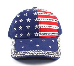 Casquette de baseball en cristal drapeau américain Casquette de baseball Femmes Hommes Été Snapback Hip Hop Chapeau Bling Strass Stripe Stars Cap LJJJ914126428