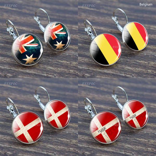 Drapeau américain boucle d'oreille verre Cabochon danois Canada pays-bas français britannique crochet boucle d'oreille drapeau bijoux boucle d'oreille 2 pièces/ensemble X0709 X0710