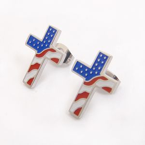Boucles d'oreilles drapeau américain USA Boucles d'oreilles croix en acier inoxydable Bijoux chrétiens patriotiques Cadeaux de mariage religieux pour les invités X0709 X0710