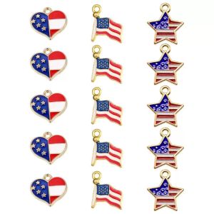 Drapeau américain porte-clés alliage charmes pendentifs délicats pour la fabrication de bijoux coeur étoile