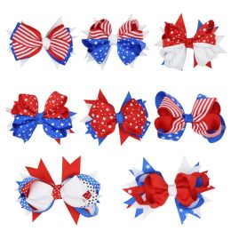 American flag print Barrettes Bow Hair Clips Swallowtail hairpins Hair Bow With Clip 4th of July Independence Day kids Accessories ZZ