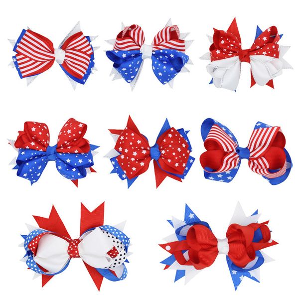 American Flag Print Barrettes Bow Clain Clips Swallowtail Hairpins Hair Hair Bow With Clip 4 juillet Jour de l'indépendance Accessoires de cheveux pour enfants