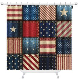 Rideau de douche américain de drapeau, 4 juillet Jour de l'indépendance Art USA Flag Shower Curtain, American Patriot Bathroom ringans sets