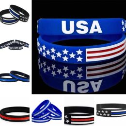 American Flag Silicone Bracelets - Thin Blue Line, Soft Wristbands for Patriotism, Parties, and Daily Wear (500pc/Lot, 13 Styles)