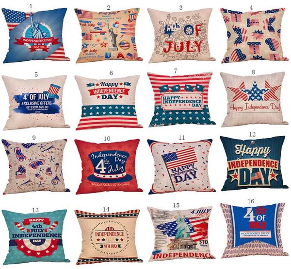 American Flag Stars Stripe Almohas Case de carcajas de almohada de impresión 4545cm Cubiertas de cojín de la siesta de sofá Decoración del hogar 51 Estilos C64587076785