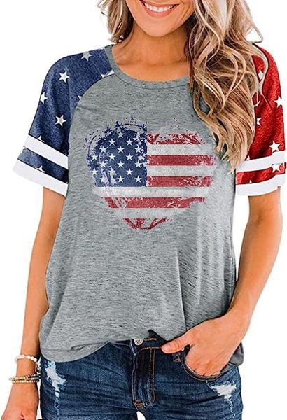 Drapeau américain étoiles rayures chemises pour femmes 4 juillet chemise patriotique mignon graphique Blouse USA drapeau hauts été t-shirt