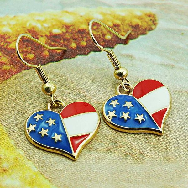 Drapeau américain USA Love Heart Dangle Hook Boucles d'oreilles Bijoux patriotiques X0709 X0710