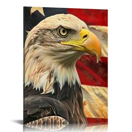 Decoración de pared de la bandera americana Gran decoración patriótica de arte de pared de lona enmarcada en general