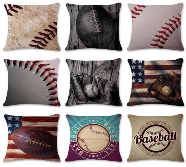American Football Baseball Series Rugby Coushion Coushion Pillowasas de lino de algodón Almohada decorativa para el sofá cojín2429387