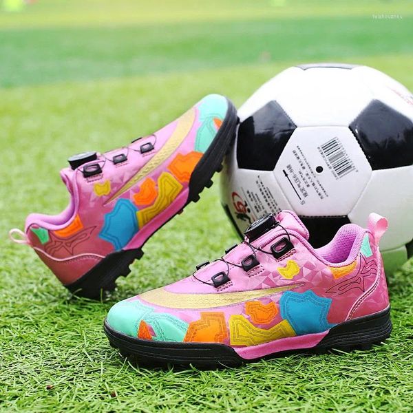 Chaussures de football américain Fashion Pink High Quality Sneakers For Kids Boys But Button Non-Slip Children Soccer Boots Turf Cleas Trainers Hommes