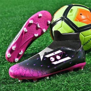 American Football Shoes Men Boot elástico Long Spikes Pro Society Soccer Turf Training Botas para niños sin cordones