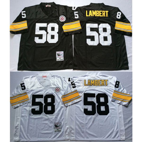 Football américain porter Jack Lambert 58 maillots retour hommes blanc chemise noire mitchell ness taille adulte jersey cousu ordre de mélange