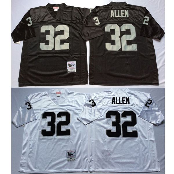 Football américain porter Marcus Allen 32 maillots retour hommes blanc noir chemise mitchell ness taille adulte jersey cousu ordre de mélange
