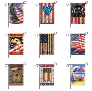 Amerikaanse tuin vlag kleurrijke print vlaggen banner Happy Americans linnen stof Gardenflag tuinen decoratie 300pcs SN2270