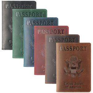 Funda de pasaporte de cuero genuino americano, tarjetero de negocios Retro, tarjetas de crédito, soportes de identificación, regalo para él 1XBJK2104