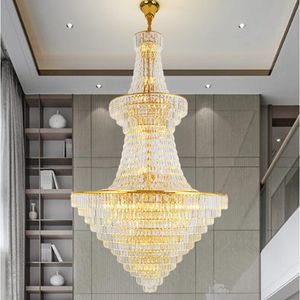 Lustres en cristal d'or américains luminaires grand lustre de luxe long lustre classique européen art déco hôtel escaliers façon maison éclairage intérieur lampara