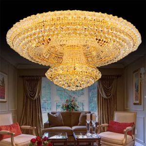 Lámparas de techo de cristal dorado americano Lámparas de techo de lujo europeas Accesorio redondo Sala de estar Hotel Hall Lustres Decoraciones de iluminación interior para el hogar