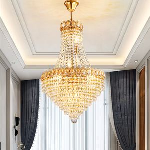 Lustres en cristal doré américain luminaire LED lustre en cristal moderne Restaurant hôtel Hall hall salon éclairage intérieur de la maison