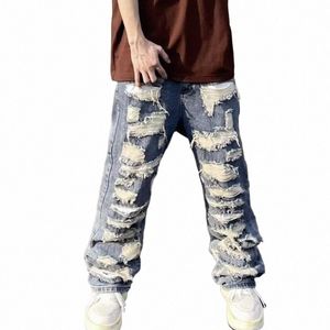 L'industrie lourde américaine détruit les jeans de conception de patch Erosi pour hommes et femmes High Street Distred Cleanfit Pantalons s1Nv #