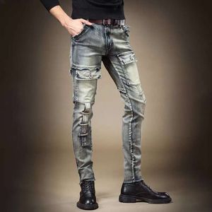 Jean de travail délavé par l'industrie lourde américaine, pantalon Long Slim à bords grattés et effilochés pour hommes, Leggings tendance d'automne