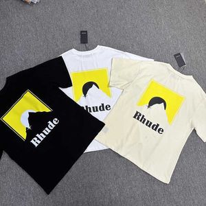 American High Street Fashion Brand Rhude Yellow Sunset Chart Letter Printing Casual Loose Short Sleeve T-Shirt Unisex SummerX91 YX91
