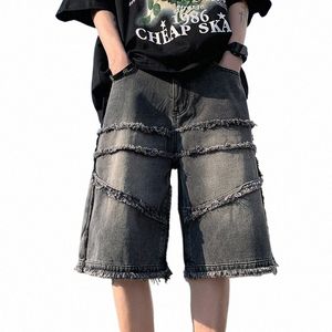 Amerikaanse High Street Mannen Wijde Pijpen Denim Shorts Zomer 2023 Nieuwe Fi Casual Baggy Korte Jeans Mannelijke Chic bramen Kleding X6Sb #