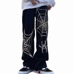 Pantalon américain High Street en Fi Men's Black Winter Nouveau design d'impression Sentiment de petits jeans à jambes larges et amples 72kG #