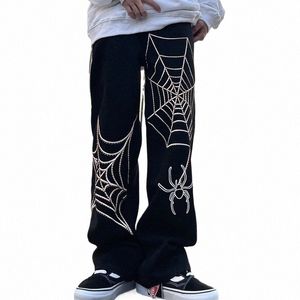 American High Street Pantalons en Fi Hommes Noir Hiver Nouveau design d'impression Sentiment petit lâche jambe large Jeans F0nr #