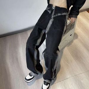 Pantalon américain de la rue, design de niche, jean dégradé lavé, pantalon de jambe droite lâche et drapé pour hommes