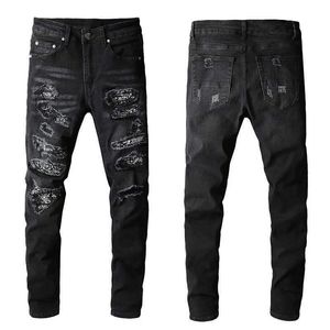 American High Street Slim Fit Elastic polyvalent en direct Streaming Internet célébrité Jeans lavés noir