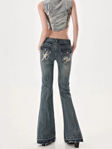 Amerikaanse High Street Spicy Girls Lage Taille Jeans Dames Herfst Vintage Y2k Design Sense Slim Fit Straight Tube Micro Flare Broek 240202