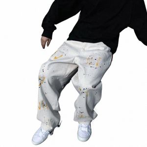 American High Street Spl-peint Jeans Automne Hiver Distred Mer Casual Lâche High Street Pantalons Hommes Bas Vêtements Mâles 88GO #
