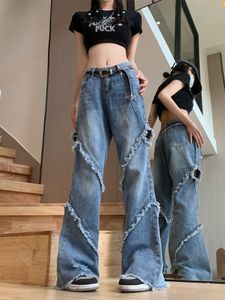 Amerikaanse Hoge Taille Jeans Y2k Gat Ruwe Rand Ontwerp Oversized Pantalones Harajuku Vintage Streetwear Casual Losse 2000s