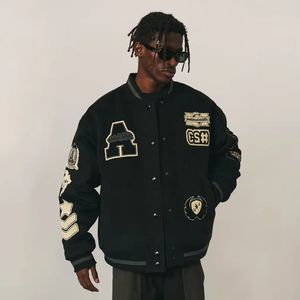 Bombardier hip-hop américain brodé y2k lourde baseball uniforme streetwear rock coat de finition lâche décontracté pour hommes 240502