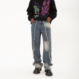 Hip-hop américain bord rugueux progressivement Tie Dye Baggy porté jean pantalon droit ample jean pour hommes et femmes vêtements de rue 240117