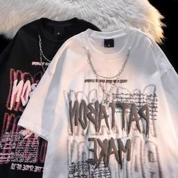 Amerikaanse hiphop bedrukte ketting ketting met korte mouw t-shirt losse oversized shirt voor halve mouwen voor mannen en vrouwen in de zomer