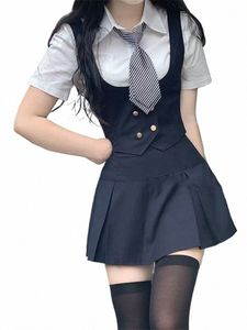 Amerikaanse Hot Girl Stijl Korte Rok Plooirok Pak JK Uniform Pak Korte mouwen en Stropdas Vrouwelijke Zomer Vest Shirt Sets h8ek #