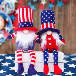 American Independence Day Gnome Red Blue Handmade Patriotic Dwarf Doll Kids 4 juli Gift Home Decoration F0425