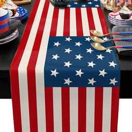 Camino de mesa del Día de la independencia americana, estampado de lino, mesa de salón, mesa de té, tela decorativa para vacaciones, mantel nórdico