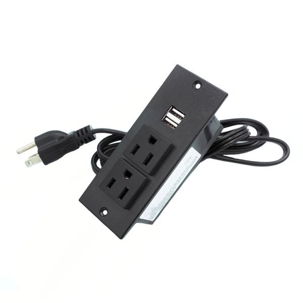 Componente de muebles American Janpanese Standard 3 Polos 2M Cable de alimentación Enchufe Sofá Escritorio Toma de corriente AC125V 50-60Hz 12A con puertos de carga USB dobles Uso en interiores