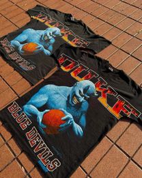 American Jnco Devil Lettre motif imprimé Tshirt Womens Retro 90S Gothic Street Y2K Vêtements tendance coton lâche 240417