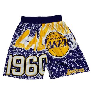 Amerikaanse Lakers Mitchell Nessmn Team Logo Blue Ball Sports Shorts Basketball broek Mens